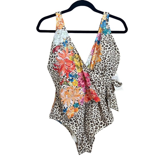 Johnny Was Multicolor Floral and Leopard One Piece Swimsuit - Picture 1 of 8